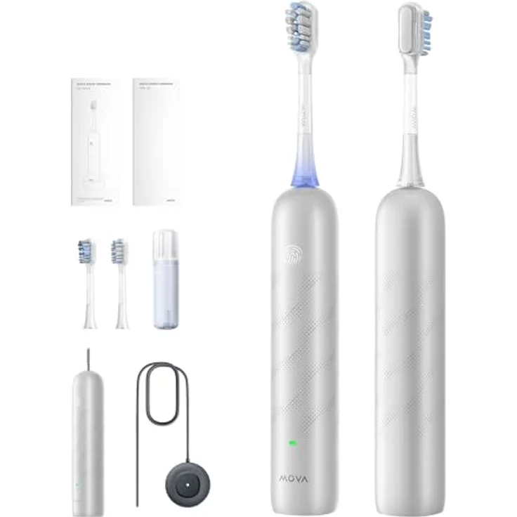 MOVA Fresh Pro 3DClean™ Elektrische Zahnbürste mit App, Schallzahnbürste für Erwachsene, 2 Bürstenköpfe und Reiseetui, 3-in-1-Ersatzbürstenkopf mit Halter, 30 Tage Akkulaufzeit, Silber – Bild 1
