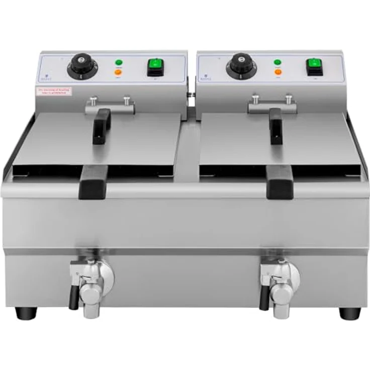 Royal Catering Fritteuse 2 x 10 L Doppel Ablasshahn Edelstahl Elektro Kaltzone, 6000 W - Professionelle Elektro-Fritteuse für große Mengen Pommes Frites, Edelstahl, 2 x 5 Liter Öl-Kapazität, 230 V – Bild 6