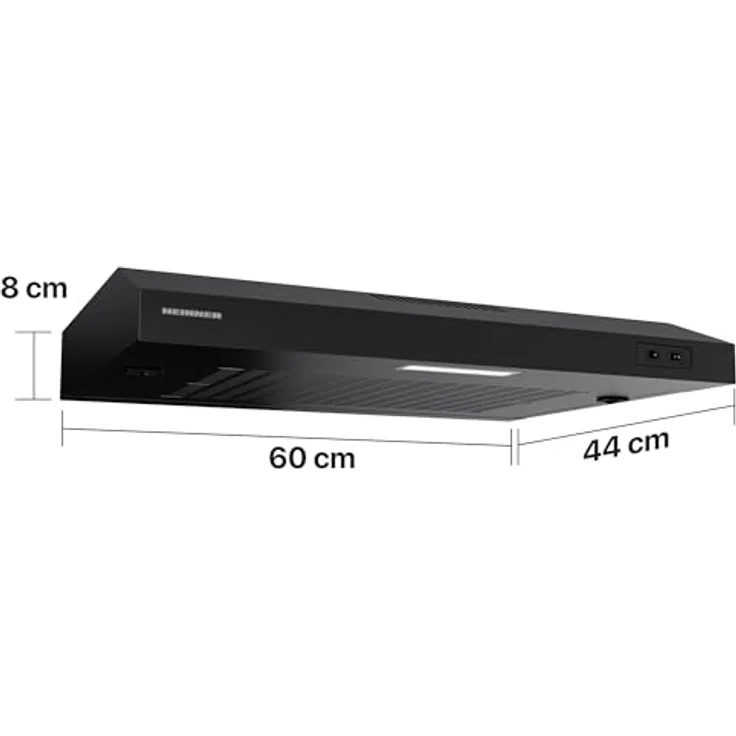 HEINNER Dunstabzugshaube 60 cm Schwarz, Umluft & Abluft, 2 Leistungsstufen, LED-Beleuchtung, herausnehmbarer Fettfilter – Bild 2