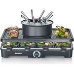 SEVERIN Raclette-Fondue-Kombination RG2347, 2-in-1 Raclette Grill & Fondue-Set für 8 Personen, Antihaftbeschichtung, spülmaschinengeeignet