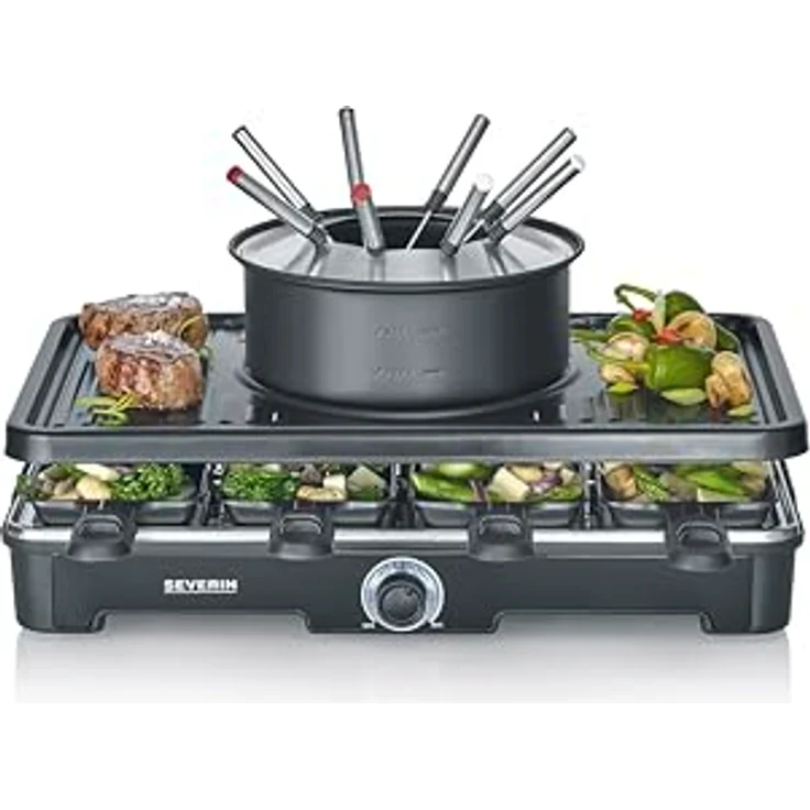 SEVERIN Raclette-Fondue-Kombination RG2347, 2-in-1 Raclette Grill & Fondue-Set für 8 Personen, Antihaftbeschichtung, spülmaschinengeeignet – Bild 1