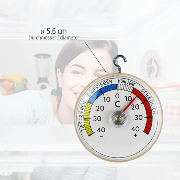 Lantelme 5 Stück Kühlschrankthermometer Set, Analoges Gefrierschrankthermometer mit Haken und selbstklebend, Temperaturmessbereich -40°C bis +40°C, beige – Bild 4