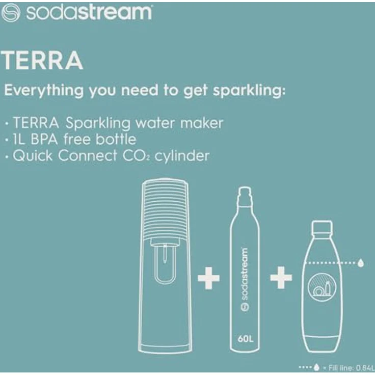 SodaStream Terra Wassersprudler, CO2-Zylinder 60L, inkl.1 L PET-Flasche, schwarz – Bild 6