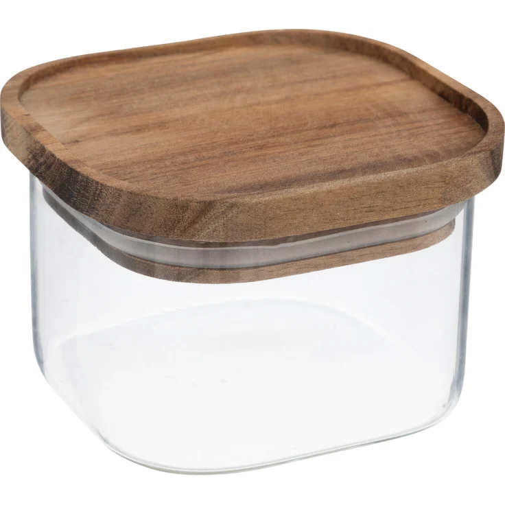 5five Simply Smart Einmachglas "hermet" 0,4l, quadratisches Borosilicatglas mit luftdichtem Akazienholzdeckel, beige
