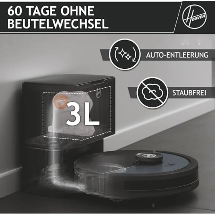 Hoover HG4 Saugroboter mit Wischfunktion und Absaugstation – 4000Pa Saugkraft, Lasernavigation & App-Steuerung – selbstentleerender Staubsauger-Roboter mit Hindernissensor & Station-Rückkehr [HG450HP] – Bild 2