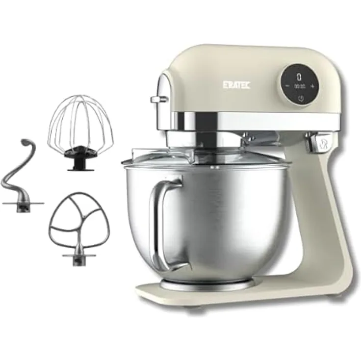 Eratec Küchenmaschine KF-967, Teigknetmaschine mit 1200 Watt, 5,5 Liter Edelstahl Mixtopf, beige