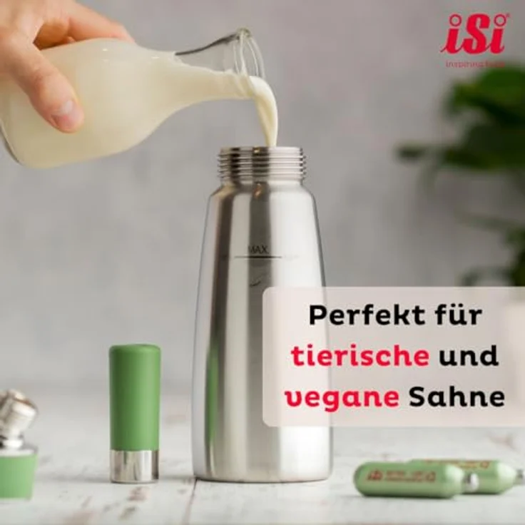 iSi Sahnespender Green Whip, 0,5L Sahnesyphon aus rostfreiem Edelstahl, spülmaschinenfest, HACCP und NSF zertifiziert, für vegane und tierische Schlagsahne – Bild 3