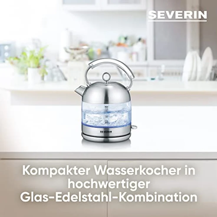 Severin WK 3459 Glas-Wasserkocher, 2400W, 1,7 Liter, Wasserstandsanzeige, abnehmbarer Deckel, silber – Bild 3