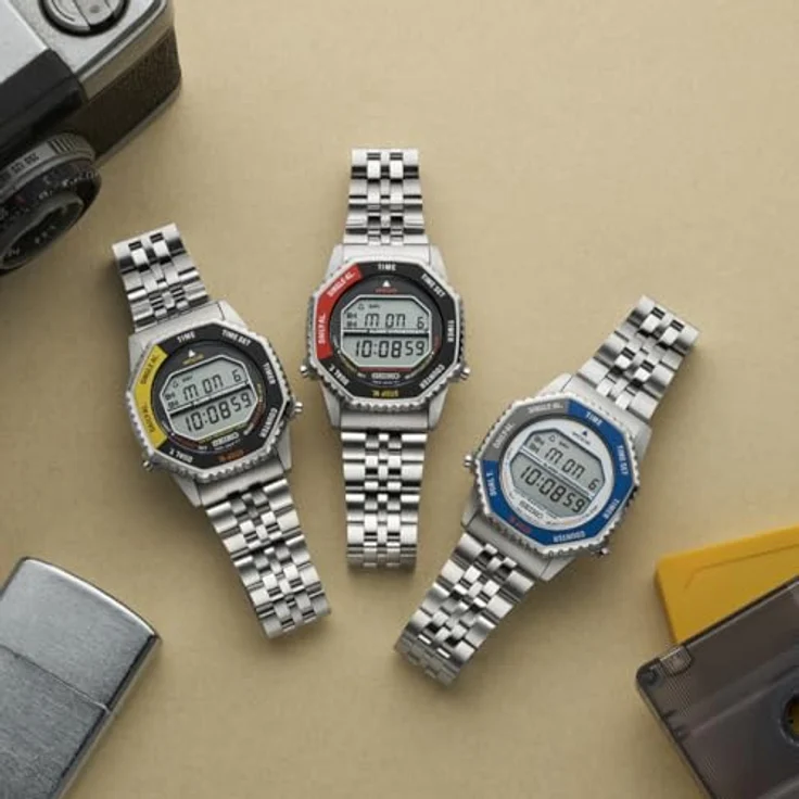 Seiko Digitaluhr Armbanduhr Rotocall, Digital-Chronograph mit Quarzwerk, schwarz/gelb, 10 bar wasserdicht, Edelstahl, Stoppfunktion, Alarm, Timer – Bild 4