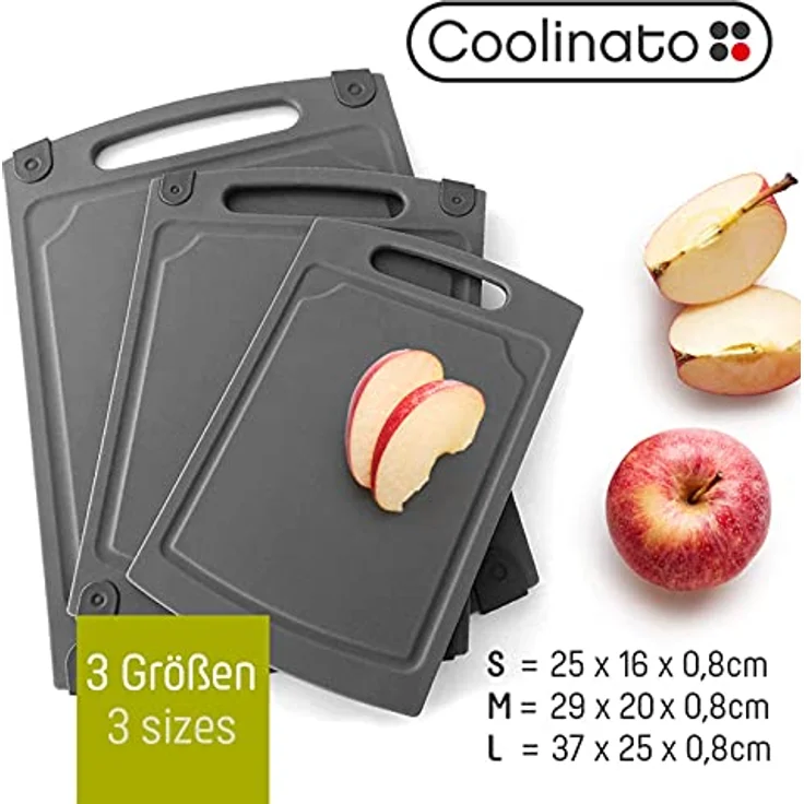 Coolinato Schneidebrett 3er Set in unterschiedlicher Größe mit Saftrille - Antibakterielle Schneidbretter, Hygienische Trennung von Lebensmitteln – Bild 2