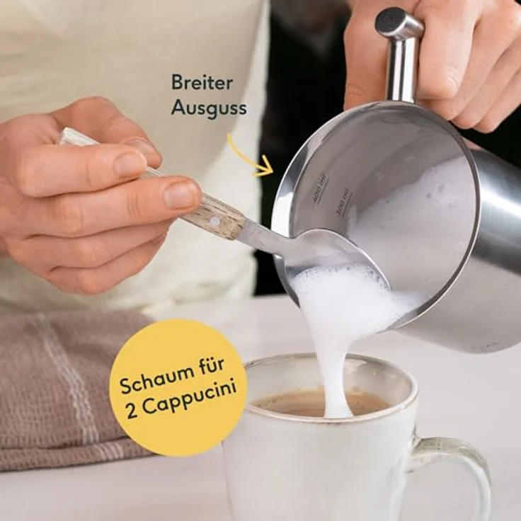 SILBERTHAL Milchaufschäumer Manuell Edelstahl - 400ml - Perfekter Milchschaum dank doppeltem Sieb und speziellem Drückmechanismus - Preisvergleich – Bild 5