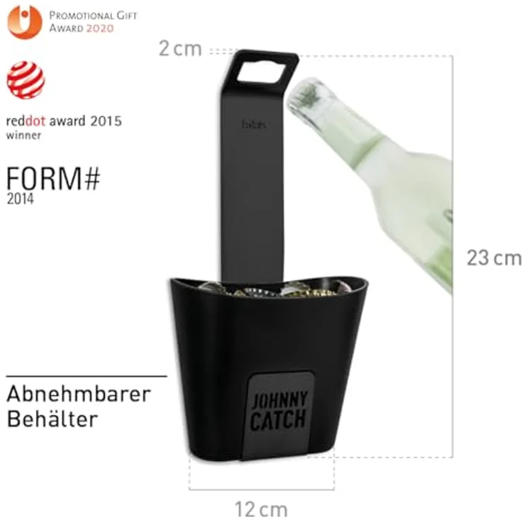 höfats Johnny Catch Cup SCHWARZ, Edelstahl Flaschenöffner mit Auffangbehälter für bis zu 60 Kronkorken, schraubenlose Montage – Bild 2