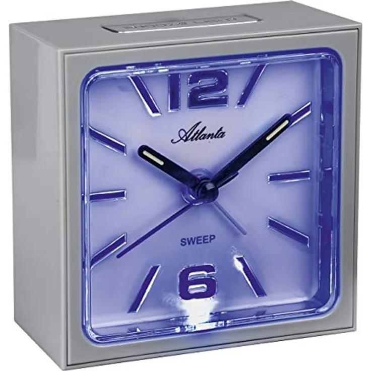 Atlanta 2130 4 Wecker Quarz analog eckig grau mit Licht Snooze