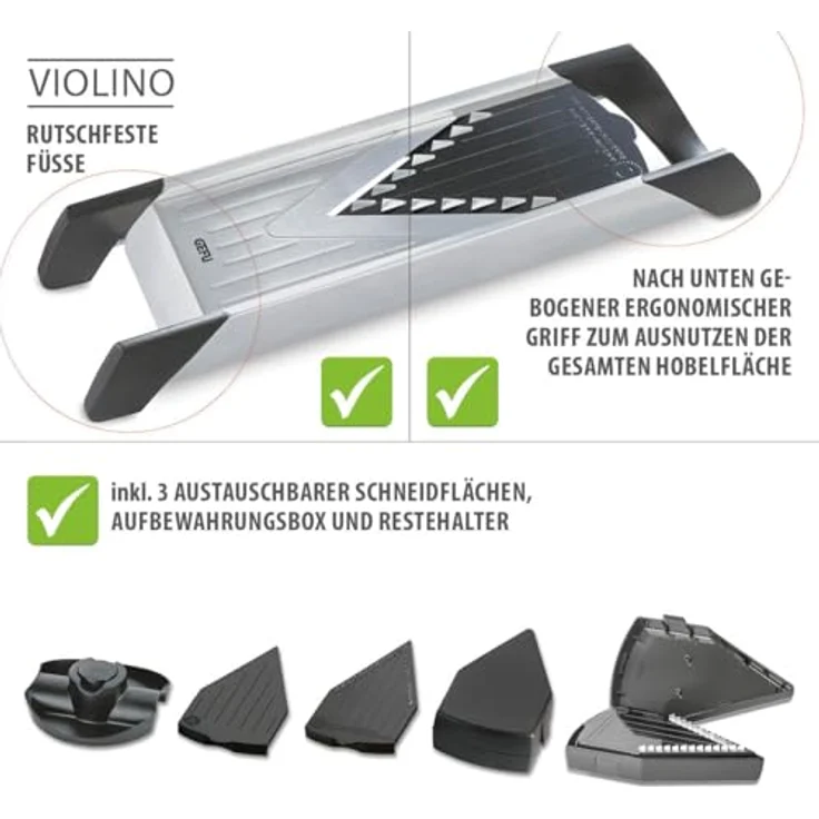 GEFU 55700 Gourmet-Hobel VIOLINO - Gemüse-Reibe aus Edelstahl und Kunststoff - Gemüsehobel mit drei Schneideflächen – Bild 7