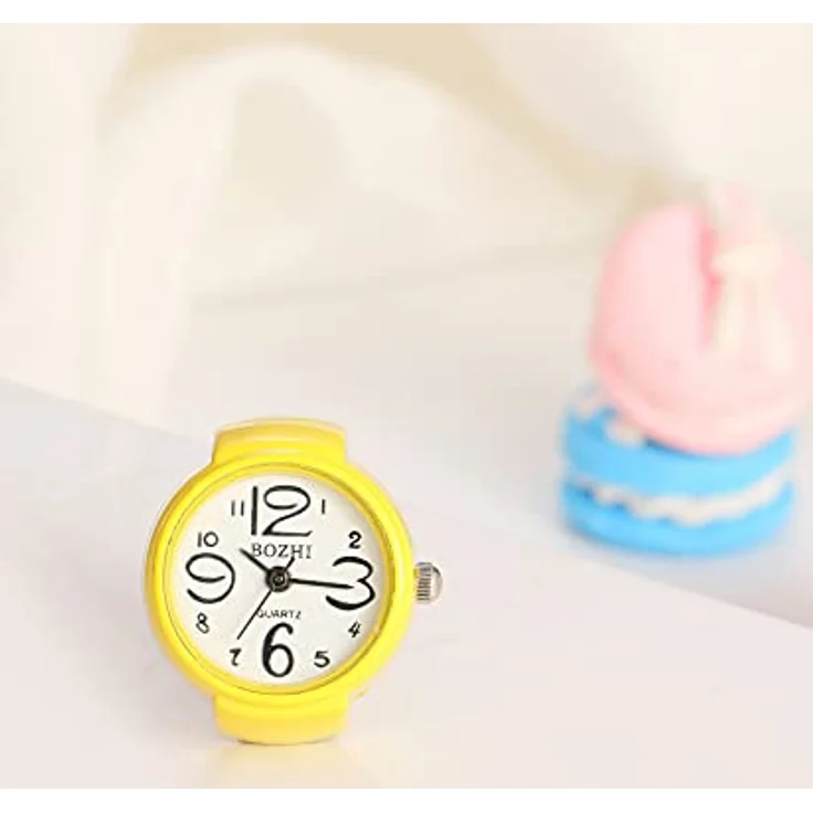 JewelryWe Damen Ringuhr, Elastische Analog Quarzuhr mit großem Ziffernblatt, Gelb – Bild 4