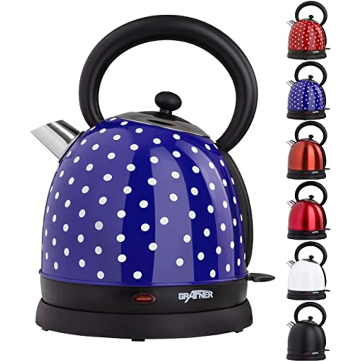 Grafner WK10862 Retro-Wasserkocher, 2200W, 1,8L, egonomischer Griff, Temperaturauswahl, Trockengehschutz, Überhitzungsschutz, Edelstahl, blau – Bild 2