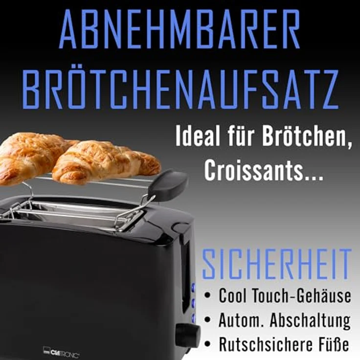 Clatronic® kompakter Toaster 2 Scheiben | Toaster mit Auftau-/Aufwärm-/Schnellstoppfunktion | Toaster mit Brötchenaufsatz | Toaster schwarz auch für Toastbrötchen & Fertigwaffeln | TA 3801 – Bild 3