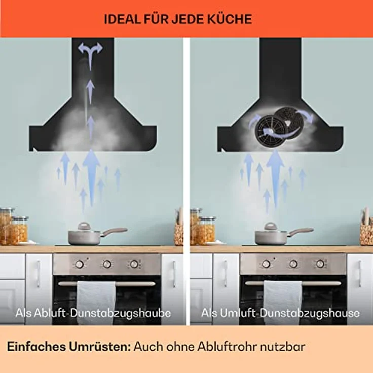 Klarstein 10040141 Kopffreihaube, Clara 60 Dunstabzugshaube Glas 509 m³/h Touch Ambiente-Licht, schwarz – Bild 8