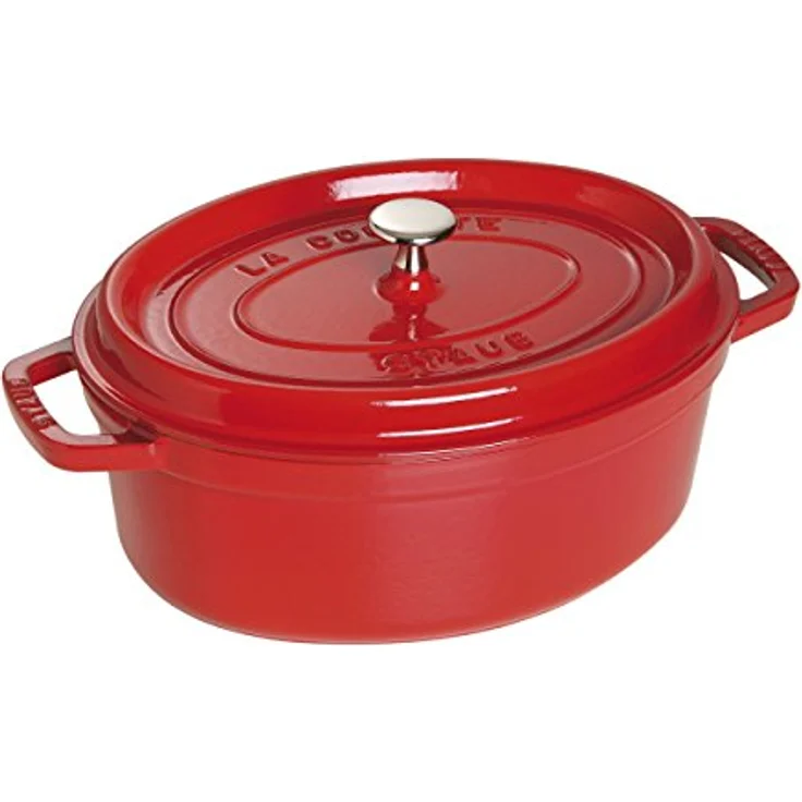 Staub 1102306 Cocotte-Bräter, oval mit Deckel 23cm, 2,35 L, mit mattschwarzer lierung im Inneren des Topfes, kirsche – Bild 2