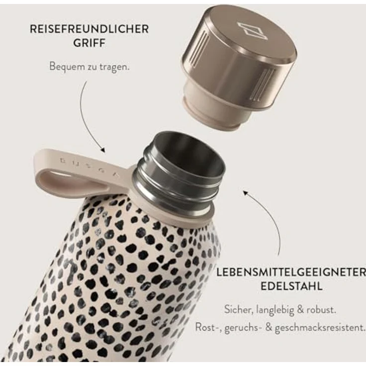 BURGA Burga 500 ml Edelstahlwasserflasche, isoliert, hält Getränke 24 Stunden heiß & kalt, auslaufsicher, BPA-frei, mit Soft-Touch-Gummigriff, passt in Becherhalter – Bild 3