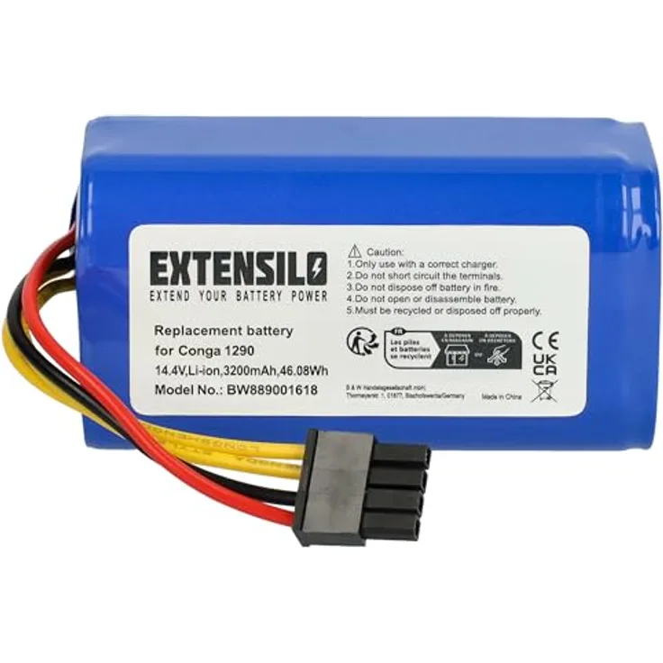 EXTENSILO Akku für Vileda VR302 Saugroboter, 3200 mAh, 14,4 V, Li-Ion, wiederaufladbar, hochwertig verarbeitet