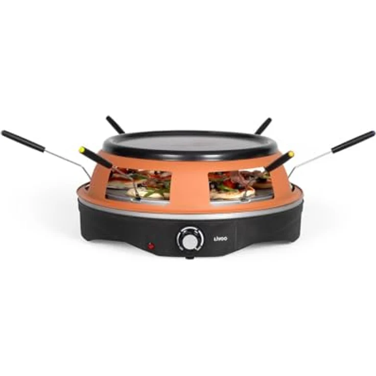 Livoo Pizzaofen Tischgrill für 6 Personen, verstellbares Thermostat, 1200 W, braun, inklusive 6 Mini-Pizzaschaufeln und 1 Ausstecher – Bild 3
