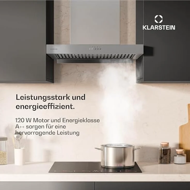 Klarstein AeroClean Dunstabzugshaube 60 cm, Wandhaube mit Boost-Modus 721 m³/h, A++ Energieeffizienz, LED-Beleuchtung 3800-4200 K, Edelstahl, Abluft & Umluft – Bild 3