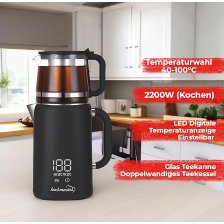 kochmaster Dem Keyfi Digital Vision Teekocher, 2200W mit Digitaldisplay und Trockenlauf-Schutz, mattes Gehäuse – Bild 4