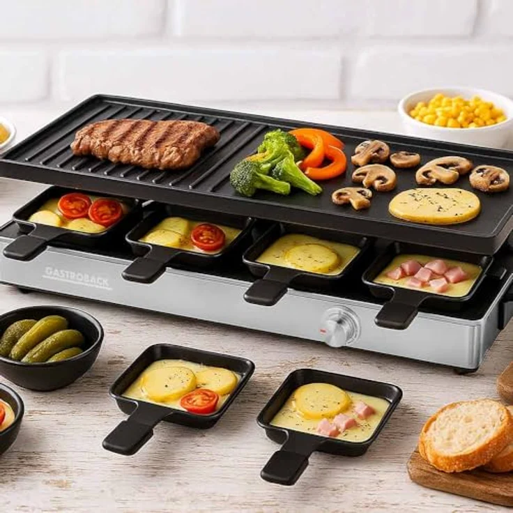 Gastroback Raclette Grill & Pancake Station, 12 Raclettepfännchen, 1.700 W, Edelstahl, stufenlose Temperaturregelung, schwarz/silber – Bild 3