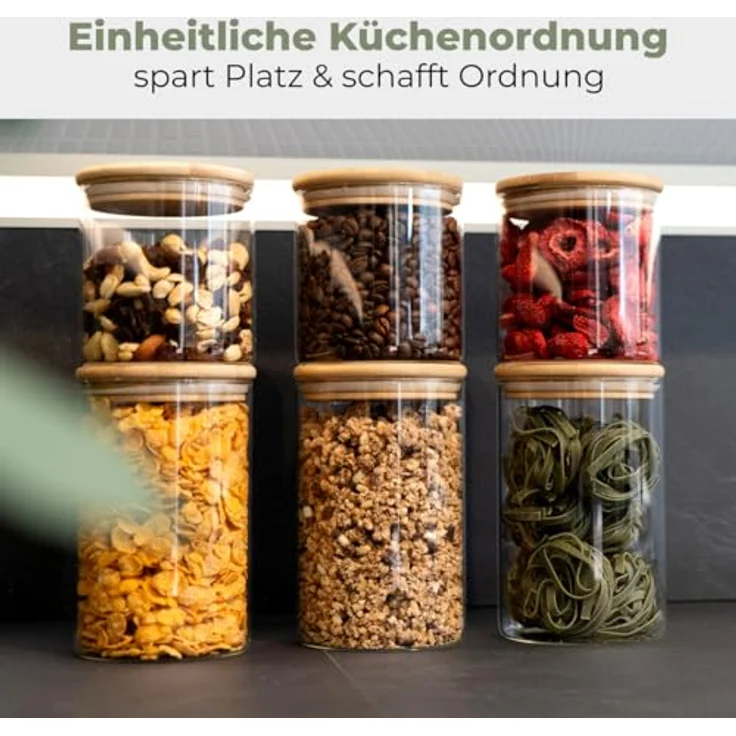 Classbach® Vorratsdosen mit Deckel, 6er Set luftdicht mit Aufklebern und Stift, BPA-frei, 3x 600ml und 3x 1000ml, Küche Bad Organizer, C-VD 4029 – Bild 3