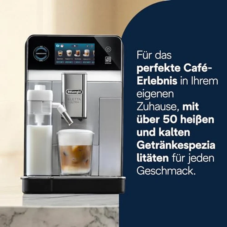 De'Longhi Eletta Ultra ECAM472.85.MB, Kaffeevollautomat mit LatteCrema Milchsystem, 50+ Getränke, 4,3-Zoll Farb-Touchdisplay, besonders leise, Metallgehäuse – Bild 2