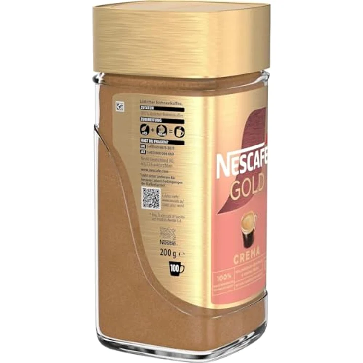 Nescafé Gold Crema, löslicher Bohnenkaffee aus erlesenen Kaffeebohnen, Instant-Pulver, koffeinhaltig & aromatisch, 1er Pack (1 x 200g) – Bild 4