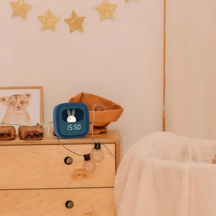 MOBILITY ON BOARD Billy Clock, Wecker und Nachtlicht für Kinder mit Kaninchenmotiv, 3 Alarme, Touch-Dimmung, blau – Bild 5