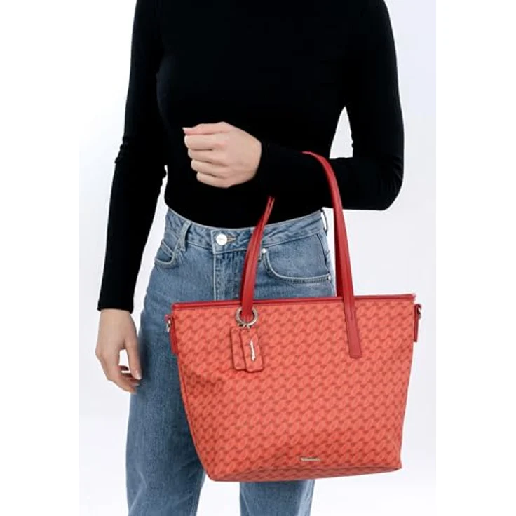 Tamaris TAS Francesca Shopper, Feinsynthetik mit längenverstellbarem Umhängeriemen, strukturierte Optik und Print-Design, schwarz – Bild 4