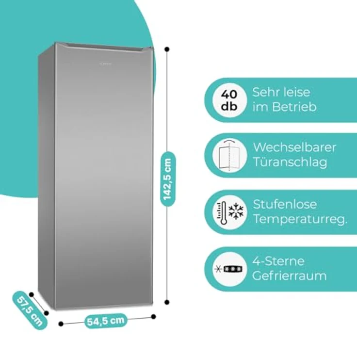 Bomann® GS 7364 inox, Gefrierschrank 143 cm mit 4 Sterne-Gefrierfach, 168L, leise, wechselbarer Türanschlag, max. -18°C – Bild 6