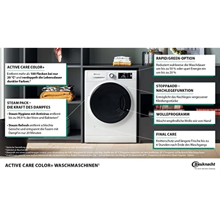 Bauknecht WM Elite 9AA, Waschtrockner, Weiss - Active Care Color+, Steam Hygiene, Steam Refresh – Bild 6