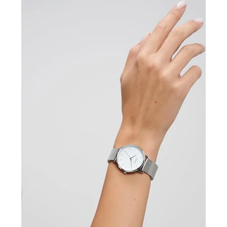 s.Oliver Quarzuhr Classic Mesh Medium, Damen-Armbanduhr mit weißem Ziffernblatt, IP-Silber, Klappschließe, 3 Bar wasserdicht – Bild 4