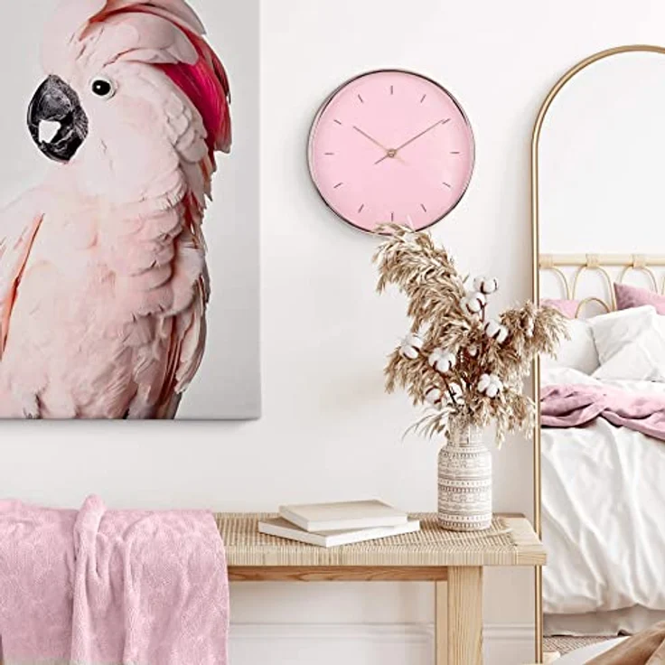 K&L Wall Art Rosa Gold Wanduhr ohne Tickgeräusche Rosegold Wanduhren modern Wohnzimmer Deko Ø 25cm für Mädchen lautloses Quarz Uhrwerk (Rosa Roségold Optik) – Bild 2