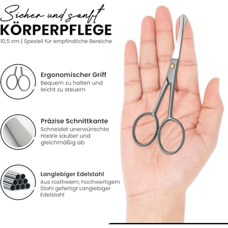 Excellent Bartschere mit Mikroverzahnung, gerade Form aus rostfreiem Edelstahl, auch für Nasen- und Ohrhaare, Made in Italien – Bild 2
