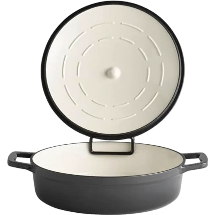 APS 88305 Bräter mit Deckel "5 STARS", Gusseisen, induktionsgeeignet, ofenfest, inkl. Deckelhalter, Ø 28 cm, 3 Liter, anthrazit – Bild 2