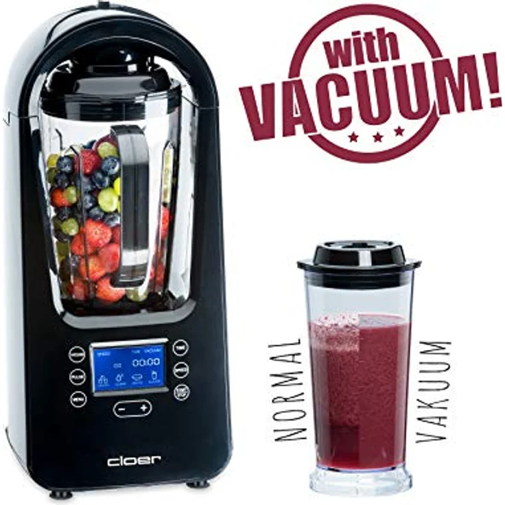 Cloer 6980 Vakuum Standmixer - 800 Watt - 21.000 U-Min. - inkl. Vorratsbehälter-Vakuumventil-Automatikprogramme-Eis-Crush-Funktion-Reinigungsfunktion-schwarz, – Bild 3