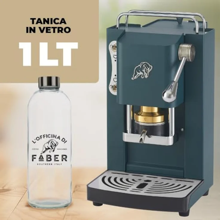 FABER COFFEE MACHINES 3.0 Pro Essential, Kaffeemaschine ESE 44 mm, kompakt mit Glaskanister, verstellbarer Messing-Padpresse, British Green und Chrom – Bild 4