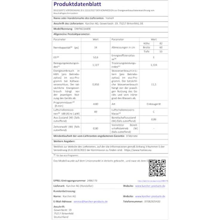 homeX DWFI601449E Geschirrspüler vollintegriert, 60 cm, 14 Maßgedecke, 6 Programme, leise mit 49 dB, Energieeffizienzklasse E – Bild 18