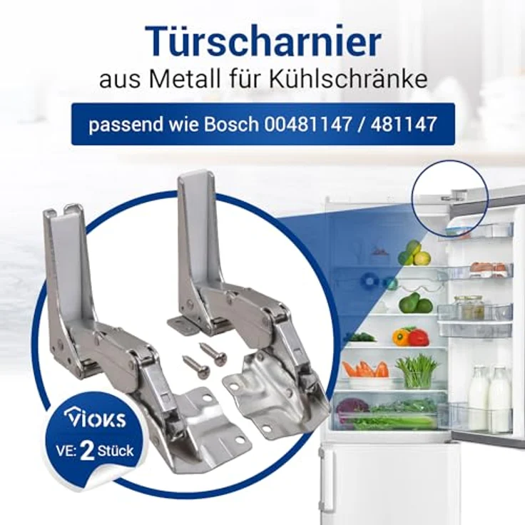 Türscharnierset Scharnier wie Bosch 00481147 oben unten für Kühlschrank Tür 2 Stk – Bild 3