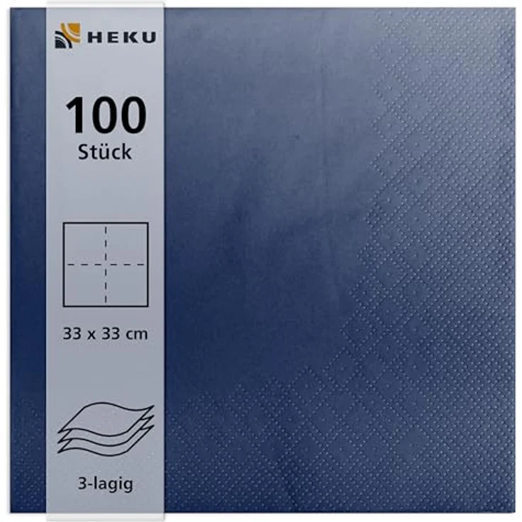 HEKU 100 einfarbige Servietten, dreilagig, 33x33cm, hoch saugfähig, dunkelblau, 5er-Packung für Veranstaltungen & Gastronomie – Bild 2