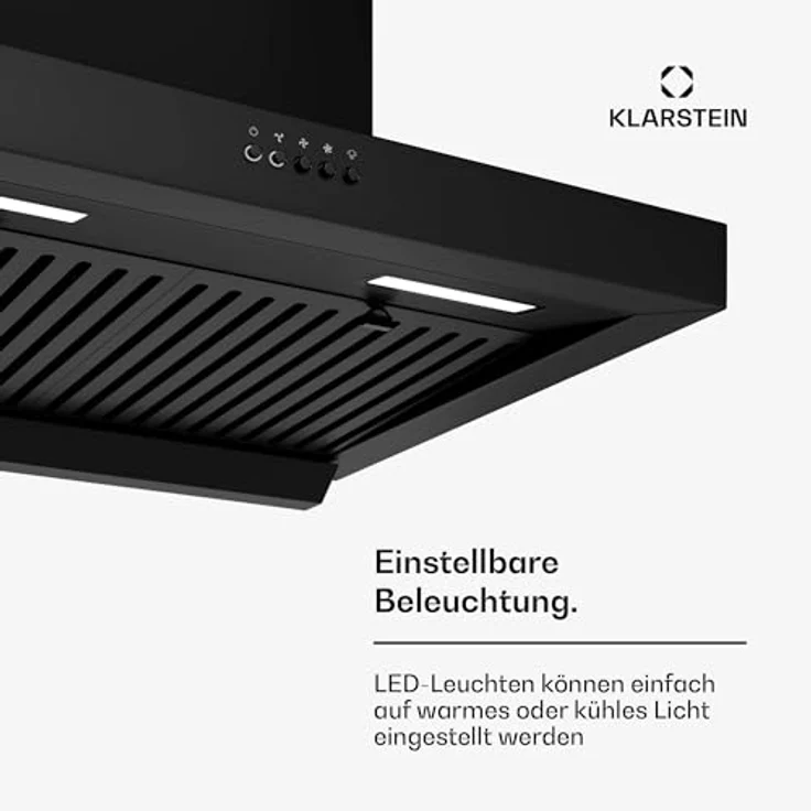Klarstein AeroClean Dunstabzugshaube 60 cm, Wandhaube mit Boost-Modus 721 m³/h, A++ Energieeffizienz, LED-Beleuchtung 3800-4200 K, Schwarz, Abluft & Umluft – Bild 5