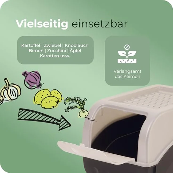 Novaliv Gemüsebox Set 2x Mittel, 5L perlmut, stapelbare Vorratsdosen für Obst und Gemüse, ideal als Kartoffel-, Zwiebel- und Knoblauchbox – Bild 4