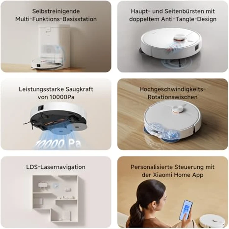 Xiaomi Robot Vacuum H50, Staubsauger- und Wischroboter mit 10.000 Pa Saugkraft, selbstreinigender Ladestation und Lasernavigation – Bild 2