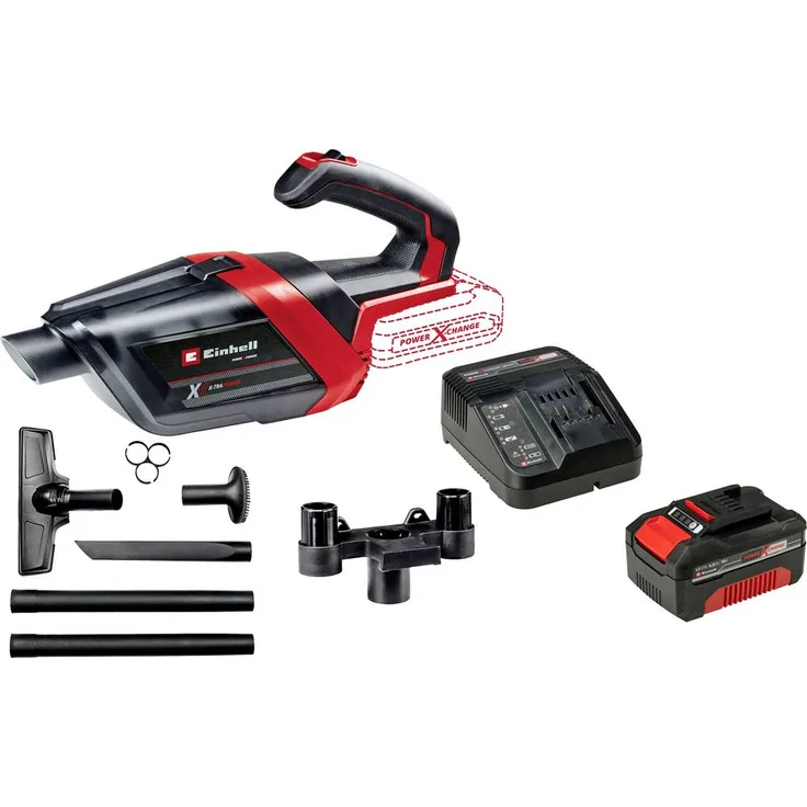 Einhell TE-HV 18/06 Li - Solo Akku-Handstaubsauger mit Power X-Change Start-Kit 18V 4Ah, 600ml Behälter, leicht und handlich, inkl. 3 Düsen