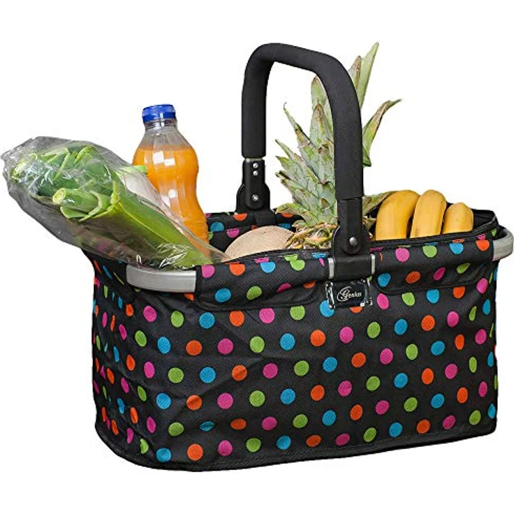 Genius 14260 Einkaufskorb, Aluminium/Stoff, Schwarz Mit Bunten Punkten, 48 x 28 x 27 cm – Bild 2